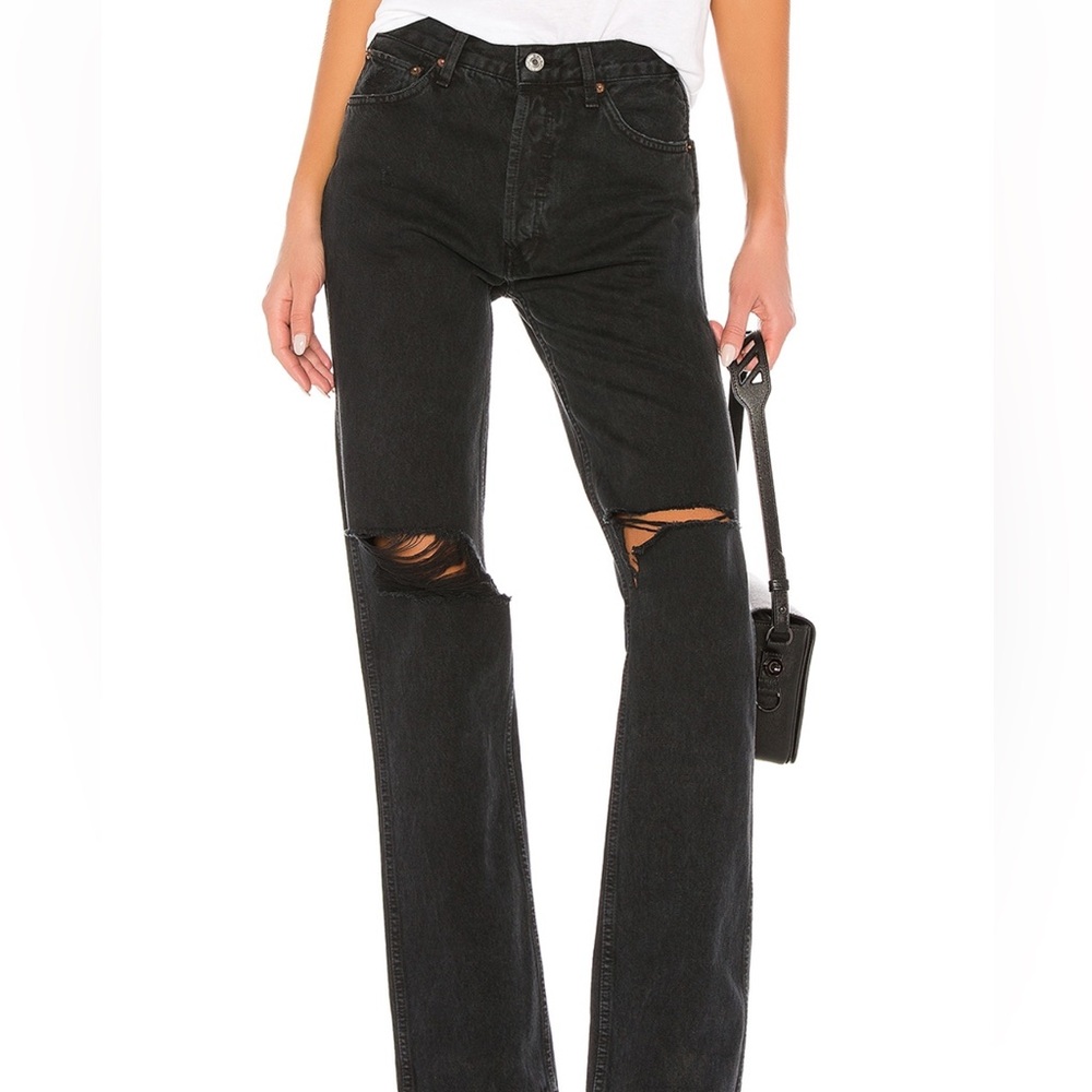 Re/done high rise loose washed black with rips